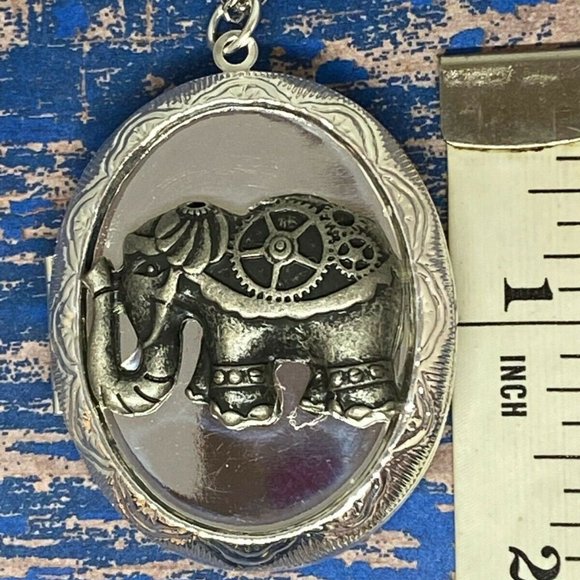 Elephant Gear Cog Wheel Locket Cameo Necklace NEW - Picture 5 of 8